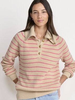 NWOT Vineyard Vines Ribbed Button-Collar Sweater Oatmeal Heather Medium-Small